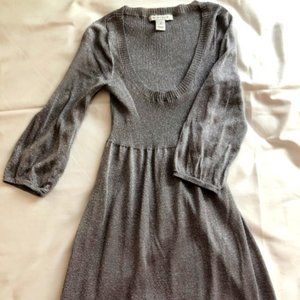 White House Black Market silver gray grey shiny short mini stretch dress S